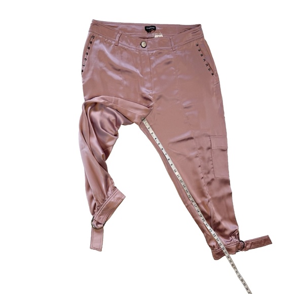 Bebe Size 12 Natural Waist Stud Detail Satin Jogger Pant Pink Cargo Pockets NWT - Picture 5 of 16